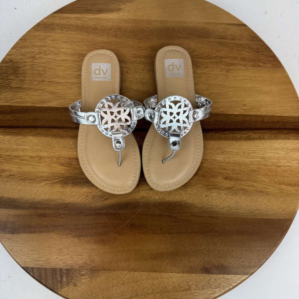 New Little Kids Dolce Vita Cotta Silver Faux Leather Thong Sandals Flip Flops 13